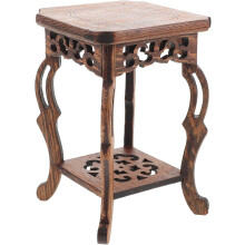 Support en bois pour plantes miniatures, utilisable en intérieur et en extérieur, avec base stable pour pots de fleurs.