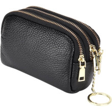 Bolsa de Moeda de Cowhide Bolsa de couro com zíper Carteira de mudança para uso diário Mulheres pequenas Homens
