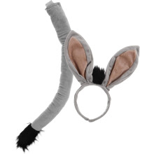 Eselkostüm-Set mit Tierhaaraccessoires, bestehend aus Plüsch-Eselohren, Stirnband und Schwanz. Verstellbare Größe und bequeme Passform.