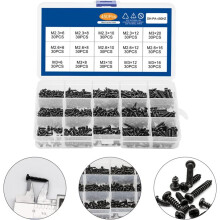 450-teiliges Set selbstschneidender Schrauben, Hardware-Schrauben zur Reparatur von Kreuzschlitz-Rundkopfschrauben, schwarzes PA-Material
