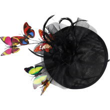 Schwarzer Schmetterlings-Fascinator für Damen aus Bauch- und Polyester-Mesh-Material