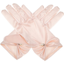 Paar elegante, perlenbesetzte kurze Satinhandschuhe für Damen, besondere Brauthandschuhe