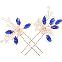 Brauthaarspangen mit Kunstperlen, blaue Haarnadeln mit Blumenmuster, Haarschmuck für die Hochzeit