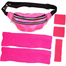 Damen-Armbänder und Sternen-Beinstulpen-Set aus den 1980er Jahren mit holografischer Bauchtasche und Stirnband