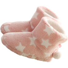 Winterliche Hausschuhe mit flauschigem Bommelmuster und Sternenmuster, warme Plüschstiefel, bequeme Hausschuhe für Damen