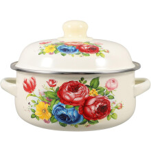 Enamel Stockpot with Lid 1.7l Double Handle Thickened Small Soup Pot