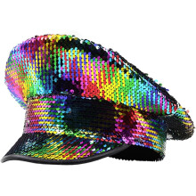 Verstellbarer Pailletten-Disco-Partyhut für Damen, marineblauer, glänzender Karnevalshut mit bunten, großen Pailletten