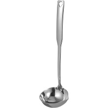 Louche à soupe, louche à sauce, en acier inoxydable poli, avec trou de suspension, design élégant, couleur argentée.