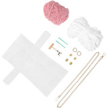 Kit de costura para hacer bolsos con accesorios de colores aleatorios y un pequeño conjunto de hilo de lana con estampado de ciervo blanco.