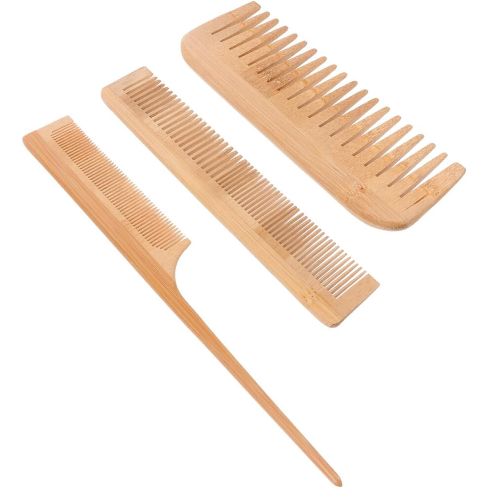 Hkhbjs 3Pcs Bamboo Hair Comb Set Wide And Fine Teeth, Rat Tail Styling Comb, Natural Massage Detangling Brush