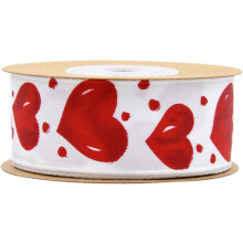 Polyesterbandrolle mit rotem Herzmuster, rotes dekoratives Band für Valentinstag und Hochzeiten