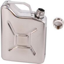 Praktische 200-ml-Flasche aus Edelstahl in Form eines Ölkübels – stilvolles und elegantes Accessoire für unterwegs.