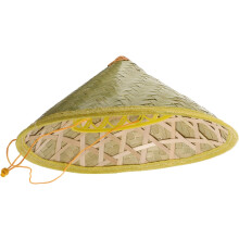 Cappello da sole conico in bambù intrecciato, ideale per attività all'aperto e pesca, leggero e traspirante, diametro 36 cm.