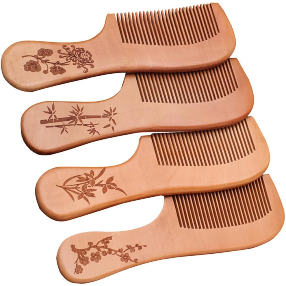 Hkhbjs Unisex Peach 4 Pcs Large Engraved Wood Hairdressing Combs Anti-Static Multipurpose Styling Combs