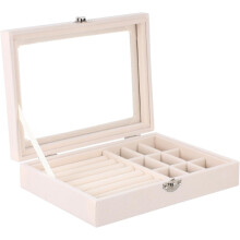 Schmuckaufbewahrungsbox aus Flanell für Damen, beige, 9 Fächer
