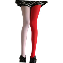 Meias duplas de cor Ab Splice para mulheres meia-calça assimétrica rosa e vermelha com design de cor de doce elástico