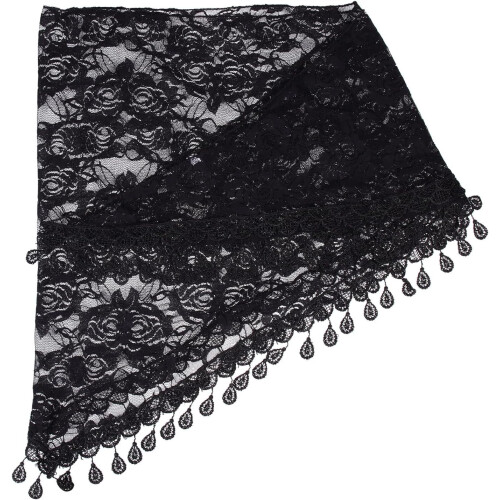 Velo y mantilla de encaje triangular con flecos retro para mujer y bufanda ligera de poliéster.