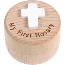 Vintage-Schmuckkästchen aus Holz zur Aufbewahrung von Ohrringen und Rosenkranzperlen – ideal zur Aufbewahrung von religiösem Schmuck.