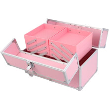 Estuche de cosméticos portátil con 3 capas, organizador de maquillaje para viajes.