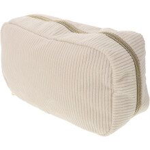 Trousse de maquillage de voyage grande capacité en nylon côtelé, format portable, facile à transporter, style tendance, beige