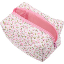 Blommig quiltad bomulls sminkväska rese kosmetikapåse dragkedja kvinnor necessär arrangör rosa blomma sminkväska