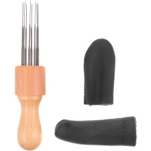 Wood Handle Punch Needle Set 8 Needles Finger Protectors 3pcs DIY Felting Wool Tools