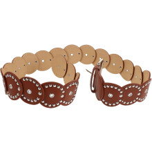 Largo remachete marrom cintura studded cintura para mulheres chunky PU couro disco cintura Boho estilo ocidental acessório de moda