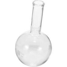 Flacon gradué en verre à fond plat et col long de 500 ml, pour expériences de chimie en laboratoire.