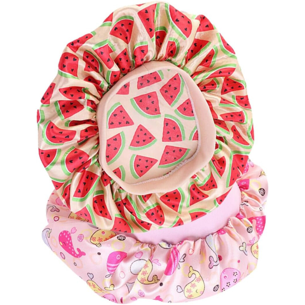 Hkhbjs 4Pcs Children Satin Sleeping Caps Printed Breathable Elastic Shower Hair Bonnet