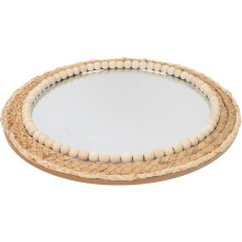 Wall Mounted Makeup Mirror with Grass Rope Woven Craft Vintage Rustic Style Glass Mirror