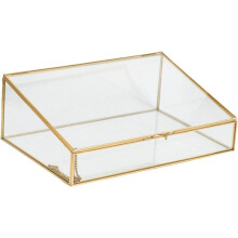 Trapezförmiger Schmuckaufbewahrungsbehälter aus Glas mit goldenem Rahmen – Elegante Vintage-Aufbewahrungsbox