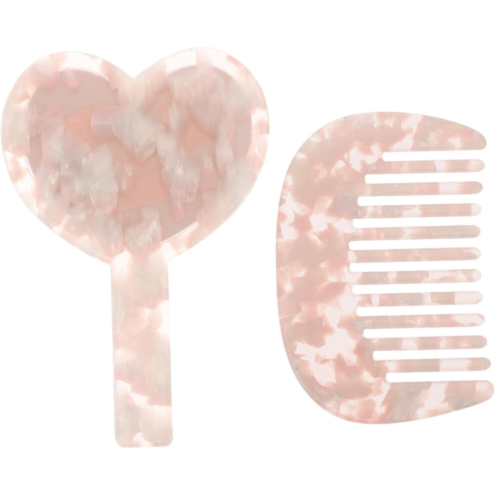 Hkhbjs Portable Handheld Heart Shaped Makeup Mirror With Handle Durable Acetate Compact Travel Mirror
