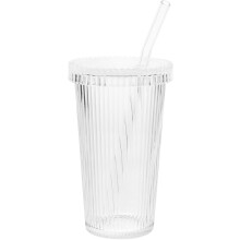 300–500 ml Glasbecher mit Strohhalm und Deckel, Trinkbecher mit vertikalen Streifen für Kaffee