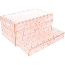 Schmuckaufbewahrungsbox aus Acryl mit 72 pinkfarbenen Fächern, 3-lagiges Etui zur Aufbewahrung von Ohrringen und Ringen