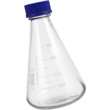 Fiole Erlenmeyer avec flacon conique en verre de qualité laboratoire, 1000 ml, permettant une observation facile du liquide intérieur.