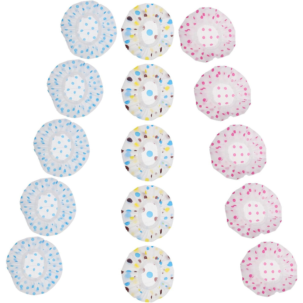 Hkhbjs 15Pcs Shower Cap Thickened Polka Dot Reusable Elastic Bath Hat For Women Bathroom Accessory