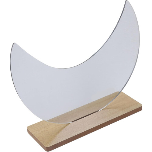 Irregular Desktop Mirror Wooden Base Frameless Moon Shape Cosmetic Mirror