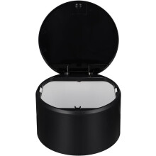 Mini papelera de escritorio con tapa a presión, papelera miniatura negra para oficina, contenedor de basura compacto para mesa.