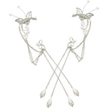Ohrhaken-Ohrclips ohne Piercing für Damen, Perlen-Ohrklemme mit Blattquaste, modische Ohrringe, zierlich und einzigartig für Damen