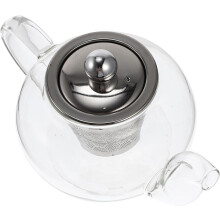 Théière en verre épais avec filtre en acier inoxydable, idéale pour la préparation du thé à la maison, en voyage et facile à nettoyer.