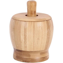 Knoblauchpresse aus Bambus mit Deckel, Küchenaccessoire, ergonomisches Design, leicht zu reinigen, Khaki