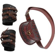 3-teiliges Set aus geprägter PU-Hüfttasche und Armschienen im mittelalterlichen Stil, Wikinger-Rüstung