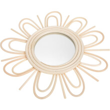 Dekorativer Wandspiegel aus Rattan, Khaki-Farbe, schlichte Form, Glasmaterial