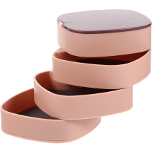 Drehbarer Schmuckkasten, 4-lagiger Ringorganizer, kleines rosa Schmuckkästchen mit Spiegelhalter