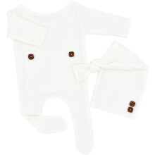Knitted Jumpsuit Set with Long Tail Hat Soft Breathable Photo Clothes Comfortable Stretch
