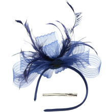 Verkkopanta Koristeellinen Fascinator Derby-hattu naisille Häät Cocktail-juhlat Hiusklipsipanta Laivastonsininen