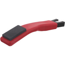 Eislaufklingenschärfer mit rotem Griff und grauem Ölstein, Hand-Eishockey-Schlittschuhschärfer