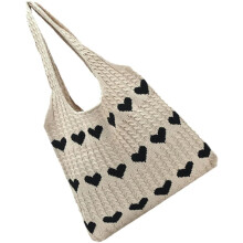 Übergroße, gestrickte Strandtasche für Damen, Herz-Handtasche, Sommertasche, Khaki-Farbe, für Reisen und den täglichen Gebrauch