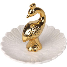 Schmucktablett aus Porzellan mit goldenem Pfauenmotiv, Aufbewahrungsschale für Ringe und Ohrringe