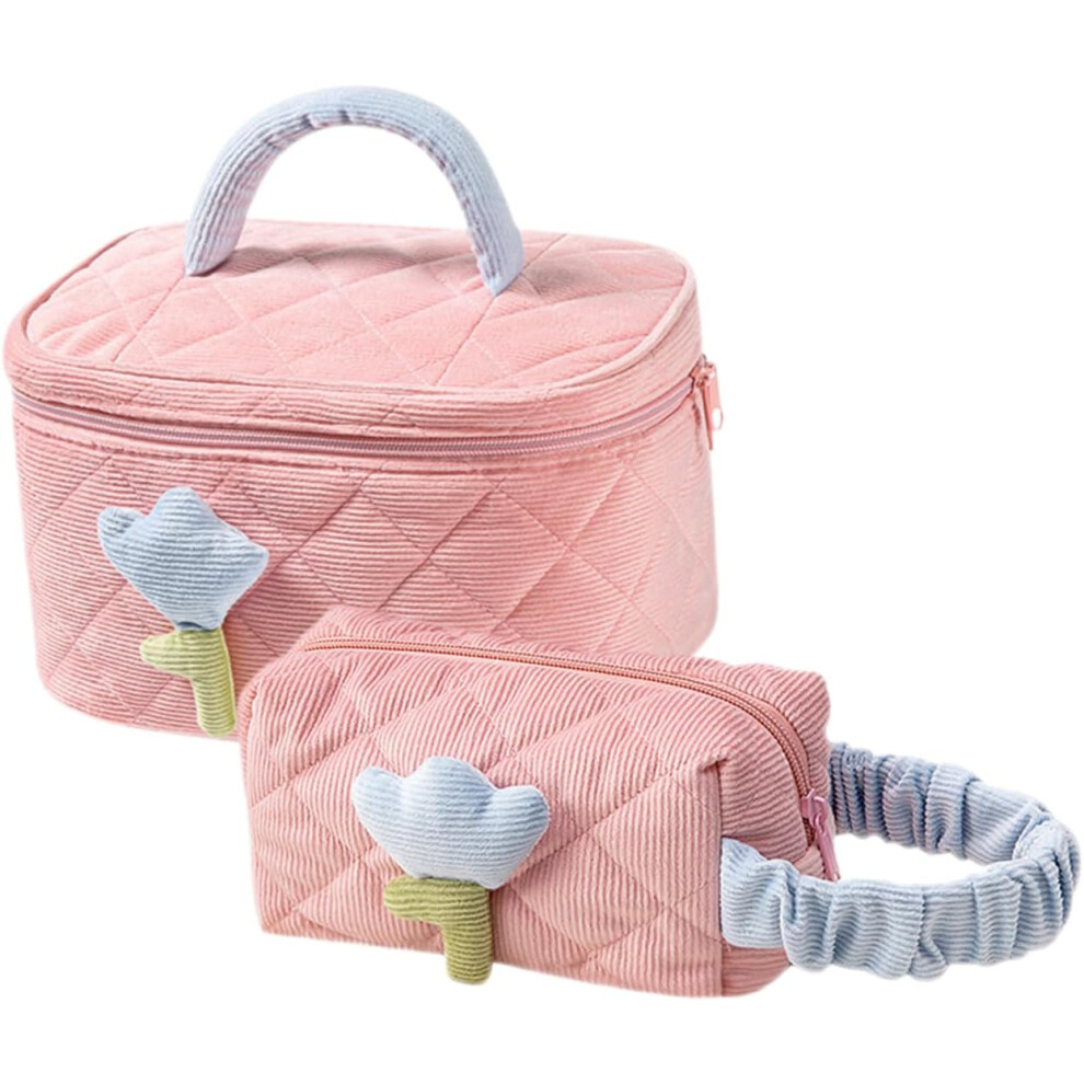 Hkhbjs 2Pcs Portable Makeup Bag Organizer Cute Corduroy Cosmetic Storage